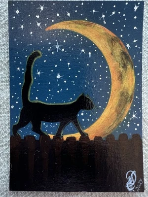 ACEO оригинальный кот «Cat забор прогулки-оранжевый» Gabriela Herrera акрил 2024 - Изображение 1 из 4