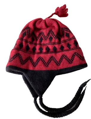 Vermont Originals Lana Esquí Gorro Sombrero Niños Retro Tejido Rojo Negro Foto 1 de 3