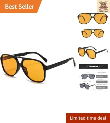 Elegantes gafas de sol retro de aviador de los años 70 para mujer y hombre - cómodas lentes amarillas Foto 1 de 4