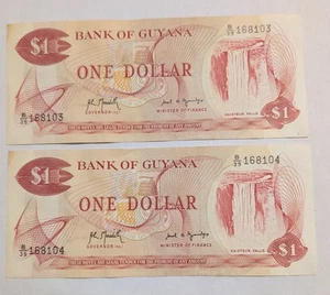 GUYANA ~ LOTE DE BILLETES DE 1 DÓLAR NÚMEROS DE SERIE SECUENCIALES  - Imagen 1 de 2
