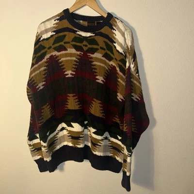 Structure Men’s Y2K Vintage Sweater XL Multi- Color Aztec Southwest Hipster - Image 1 of 4