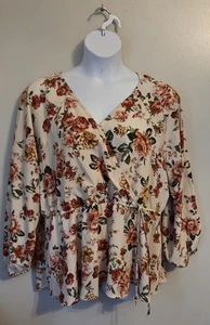 Ophelia Roe Floral Fitted Waist Peasant Top Hippie Boho 3X - Picture 1 of 6