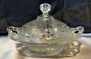 Vintage Cambridge Glass Wildflower Clear Etched Lidded Butter Dish - Picture 1 of 6