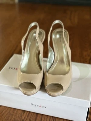 Nude Patent Leather,  Peep Toe,  Sling back Heels. Style & Co. - Image 1 of 4
