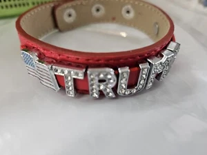 TRUMP Rhinestone Letter Bracelet - Red Adjustable Band Go Trump  - Picture 1 of 2