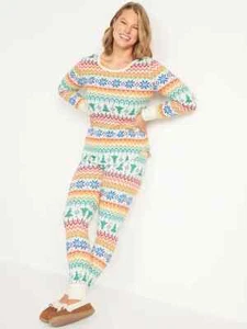 Nuevo con etiquetas Antiguo Marino Fair Isle Tree Térmico Gofre Tejido Pijama Set Camisa Leggings XS - Imagen 1 de 10