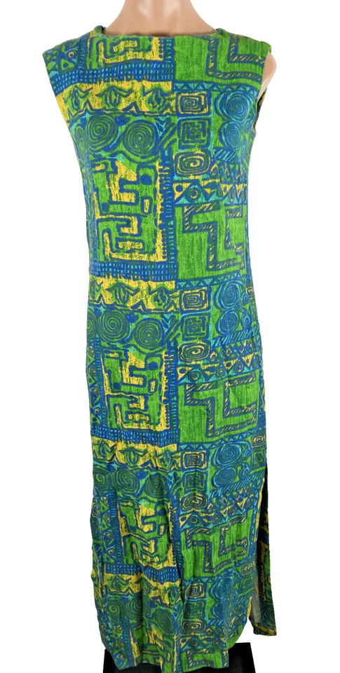 Maxi Vestido Vintage Años 70 Colorido Floral Asiático Resort Ropa Trinidad Tobago S/M Foto 1 de 4