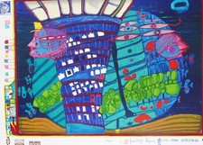 Friedensreich Hundertwasser Escape into Space HAND signed mixed media rainy day