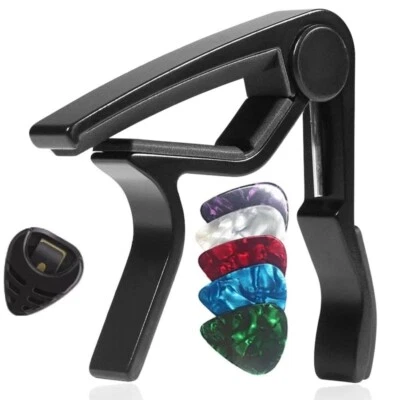 Quick Change Capo with 5 Guitar Picks & Pick Holder for Guitar Ukulele Capotasto - Image 1 of 4