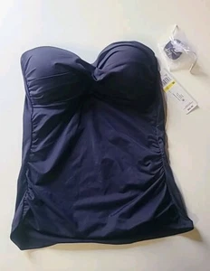 Anne Cole Twist Front Shirred Bandeau Tankini Top Size Medium MYMT25001 Navy - Picture 1 of 3