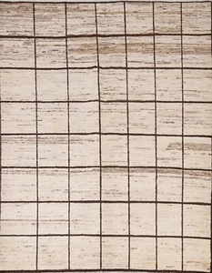 Checked Modern Gabbeh Kashkoli Afghan Area Rug Hand-knotted IVORY 5'x5' Square - Picture 1 of 12