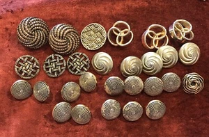 Lot Of 28 Mid Century Spiral Weave Buttons Gold Silver Tone Vintage Metal Woven - Imagen 1 de 2