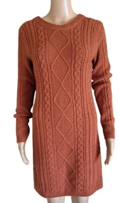 复古 Merona 电缆/华夫格针织锈色毛衣连衣裙 尺寸 Sm/m — 第 1/4 张图片