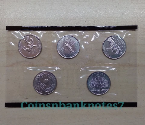 1999-D State Quarter 5 Coin Set from US Mint Set/ DE, PA, NJ, GA, CT Cover