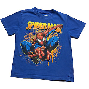 Marvel Spiderman Boys T-Shirt Size 5/6 Royal Blue Short Sleeve Huge Graphic