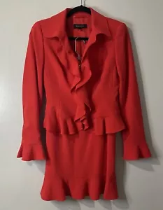 ESCADA Skirt Suit Set Size 36 Red Ruffle 100% Wool Career Business Designer - Picture 1 of 17