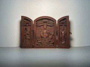 Chinese Antique Fu Lu Shou Three Open Box Old Boxwood Carving Decoration - Picture 1 of 8