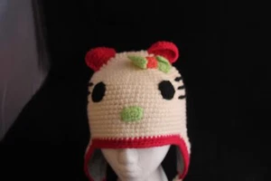 Hello Kitty Knit Hat Cap Fleece Lined Bow Cat - Picture 1 of 6