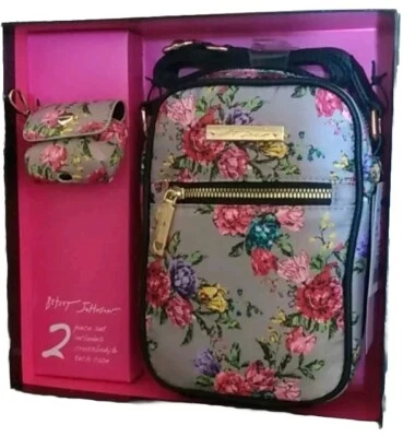 Betsey Johnson Juego de 2 Piezas Caja de Regalo Estuche Tecnológico de Auriculares Bolso Bandolera Floral Arcos Gemas Foto 1 de 4