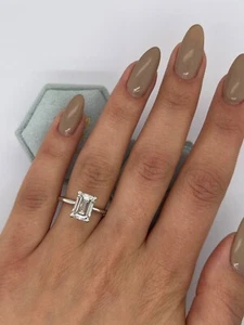 3 Ct F VS1 Emerald Cut Solitaire Lab Grown Diamond Ring IGI Certified Platinum - Picture 1 of 10