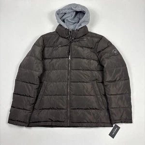 Kenneth Cole New York Men's Hooded Down Puffer Jacket Coat Heavy Brown Large - Picture 1 of 5