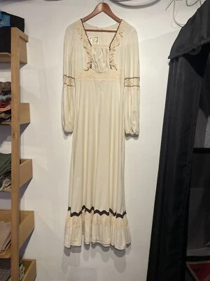 Vintage Heavy Cotton Gunne Sax Dress Cream With Brown Accents  - Image 1 of 4