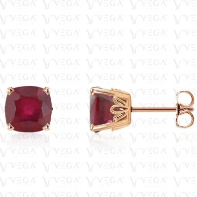 Pendiente solitario de rubí rojo natural con forma de cojín de 3,00 quilates de oro rosa macizo de 14 quilates Foto 1 de 4