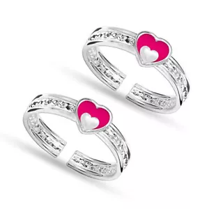 Indian Traditional 925 Sterling Silver Pink Heart Design Toe Ring for Women - Picture 1 of 4