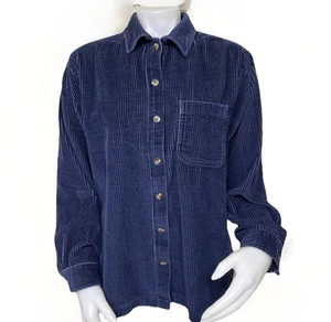 LL Bean Corduroy Shirt Jacket Womens Size M Blue Wide Wale Heavyweight Cotton - Picture 1 of 7