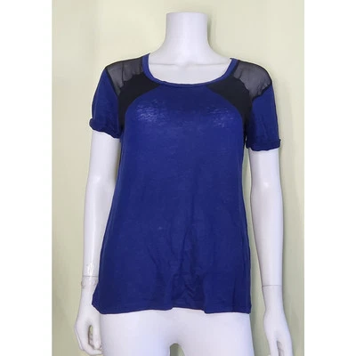 Camiseta Sandro Paris Cuello Redondo Mujer Talla 2 Lino Mezcla Seda Lujo Básico   Foto 1 de 4