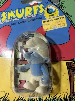 Smurf Jointed Flocked Vinyl Figure Smurf 1988 Bikin Peyo Smurf Figure In Package - Image 1 of 4
