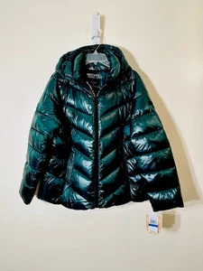 Michael Kors gesteppte gefütterte Jacke mit Kapuze glänzend dunkel smaragdgrün neu mit Etikett Größe XL 220,00 $ - Bild 1 von 12