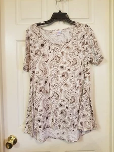 LuLaRoe Tunika Top Small braun weiß Paisley Kurzarm HiLo Saumschlitz an der Hüfte - Bild 1 von 17
