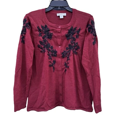 Cárdigan bordado mezcla lana merino Coldwater L caprichoso floral oscuro hada Foto 1 de 4