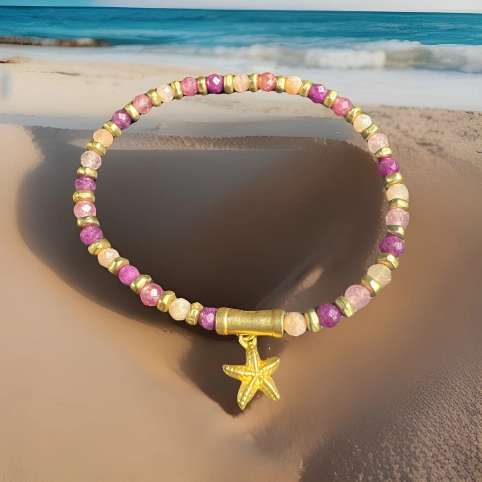 Spartina 449 Calm Waters Stretch Bracelet Sunstone Starfish Sea Nautical Ocean - Image 1 of 4