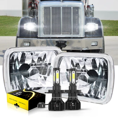 Par de carcasas y bombillas de faros LED de 5x7" 7x6" para camiones Peterbilt 357 378 379 385 Foto 1 de 4