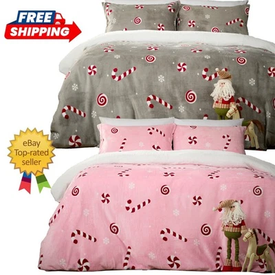 OLIVIA ROCCO Teddy Fleece Quilt Duvet Cover Set With Pillowcases Soft Easy Care Bed Pink