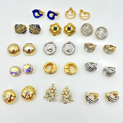 Vintage Clip On Earrings Lot 14 Pairs Bulk Costume Jewelry Reseller Upcycle - Image 1 of 4