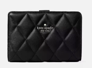 Cartera Kate Spade Carey Cuero Acolchado Suave Mediana Compacta Doble Plegable Negra - Imagen 1 de 7