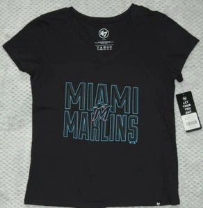 Miami Marlins '47 Womens V-Neck T-shirt Black Size Large NEW - Picture 1 of 7