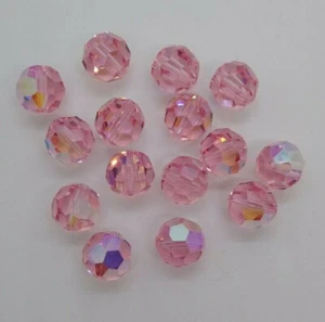 6pc Swarovski Crystal Lt Rose AB Faceted Round 5000 Beads; 10, 12, 14, 16, 18mm - Picture 1 of 4