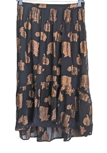 Falda Anthropologie Floreat Talla 10 Oralie Negra Transparente Midi Volantes Dobladillo Caprichosa - Imagen 1 de 11