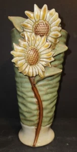 Vase Mid Century Modern Sunflower Studio Pottery Vintage 9.5" Yellow Green Decor - Picture 1 of 8
