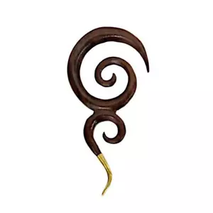 Lumaca elasticizzata legno orecchio piercing doppia spirale ottone estremità - Foto 1 di 12