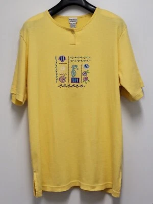 Vintage Napa Valley Womens Top 1X Plus Short Sleeve Beach Embroidered Yellow - Image 1 of 4