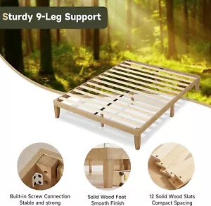 Queen Size Wood Platform Bed Frame,No Box Spring Needed,Solid Wood Bed Frame - Picture 1 of 7