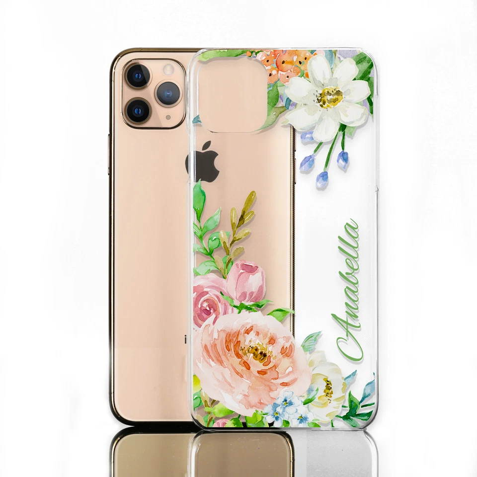 Rose Initials Phone Case;Personalised Flower/Floral Clear Hard Cover For Google - Image 1 of 1