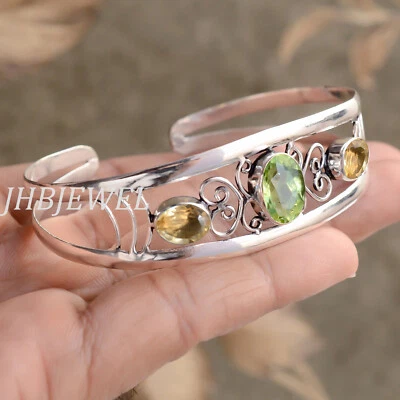 Peridot Cut & Citrine Topaz Gemstone 925 Sterling Silver Creative Bangle Cuff - Image 1 of 4