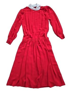 VTG Ms Chaus Red Secretary Pleated Blouson Disco Dress Sz 12 '70s '80s  - Image 1 of 4