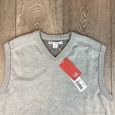 Cutter And Buck NEW Sweater Vest Gray V Neck Sleeveless Golf Pullover Active - Image 1 of 4